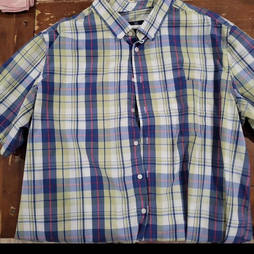 George Short-Sleeve Plaid Button-Down Shirt - Blue, Green & White